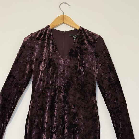 Maggy London Burgundy Crushed Velvet Midi Dress, Long Sleeve, Size 2 - Picture 3 of 14